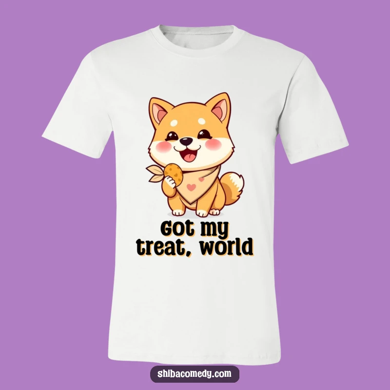 Funny Shiba Inu Bandana T-Shirt: Happy Dog with Treat Tee, Ideal Funny Gift for Pups