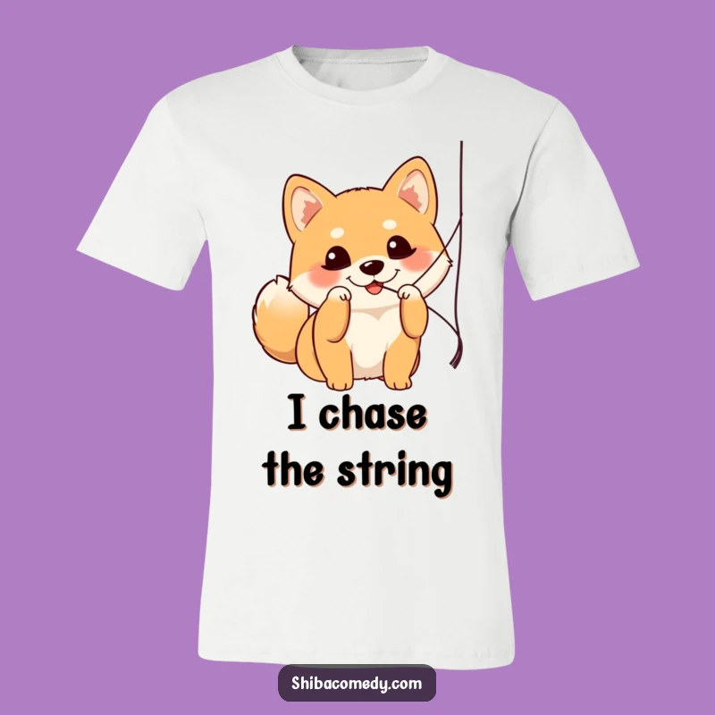 Funny Shiba Inu Playfully Batting String T-Shirt - Cute Dog Graphic Tee