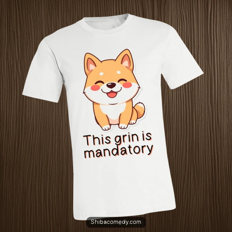 Funny Shiba Inu T-Shirt: A happy Shiba Inu dog sports a wide, playful grin, making this a perfect shirt for dog lovers.