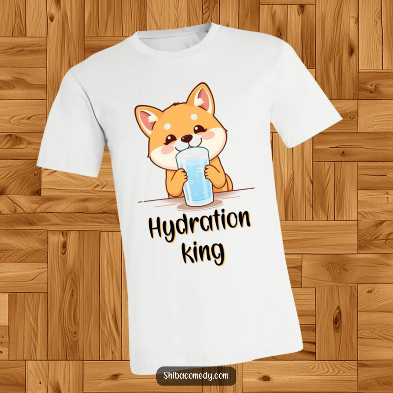 Funny Shiba Inu T-Shirt: A pleased dog drinks water with absolute joy, a hilarious and comfortable gift for dog fans.