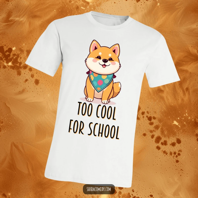 Funny Shiba Inu t-shirt showcasing a confident dog sporting a vibrant bandana, ready for a stylish outing, great gift.