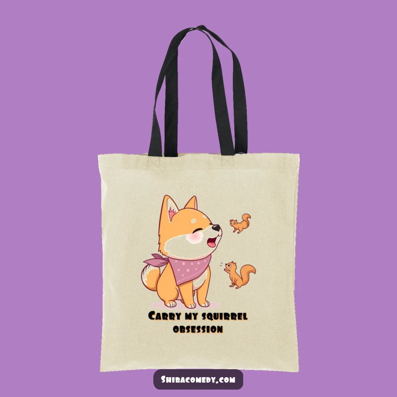 Funny Shiba Inu Tote Bag: Bandana Dog Barking Squirrel Carryall, Hilarious Gift