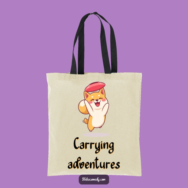 Funny Shiba Inu Frisbee Tote Bag: Dog's Playful Catch Carry-All Gift