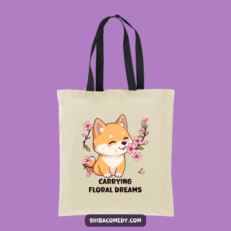 Funny Shiba Inu Cherry Blossom Tote Bag, Carry Serenity, Perfect Funny Gift