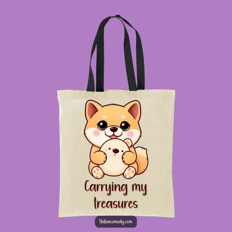 Funny Shiba Inu Tote Bag: Big Eyes, Plush Toy, Eco-Friendly Gift for Shoppers