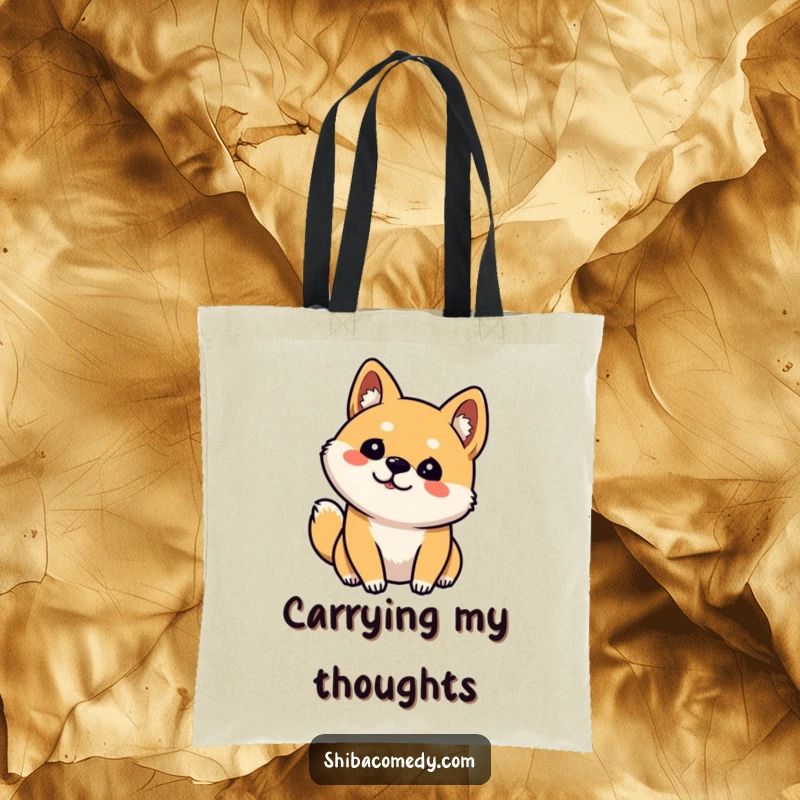 Funny Shiba Inu Tote Bag: Cute and curious dog tilting head, one ear up, ideal for carrying essentials with a smile.