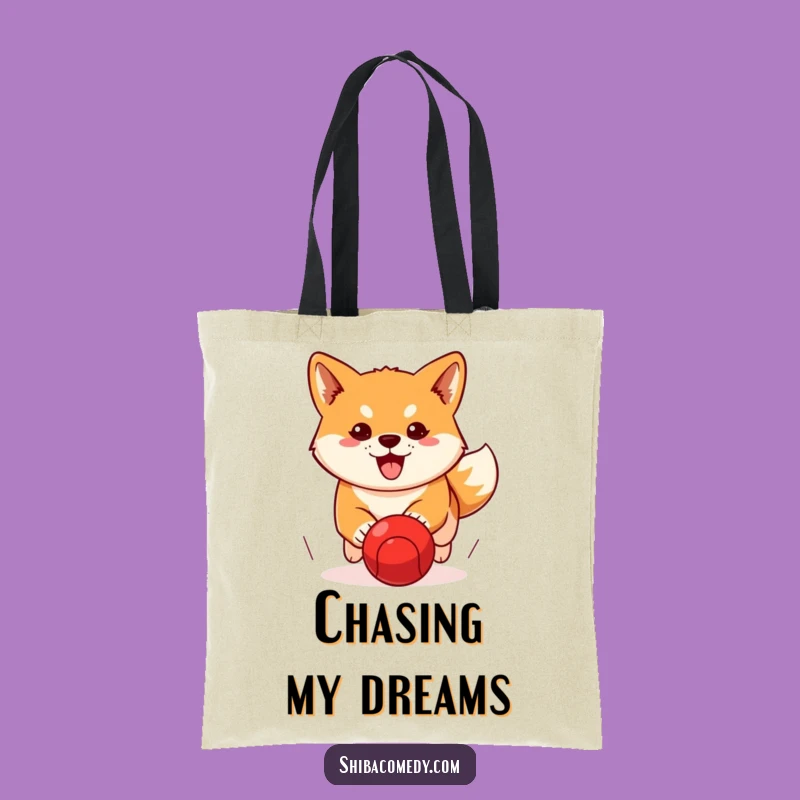 Funny Determined Shiba Inu Ball Chase Tote Bag: Focused Errands