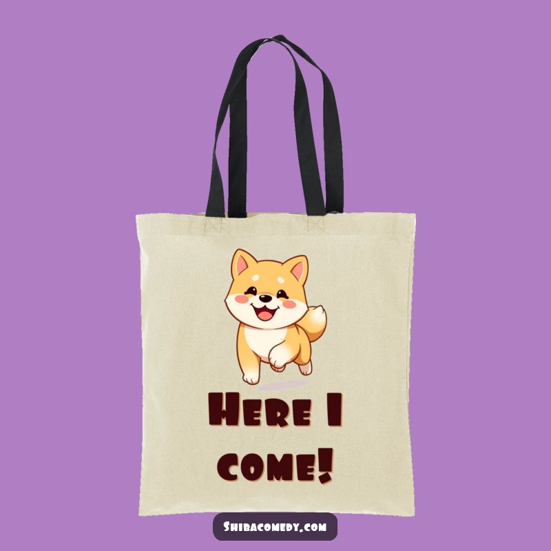 Funny Happy Shiba Inu Running Tote Bag: Joyful Dog Welcome Bag