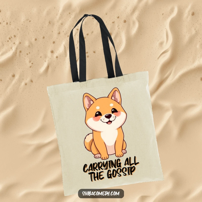 Funny Shiba Inu Tote Bag: A cheerful Shiba Inu attentively listening with perked ears, perfect for carrying your items with canine charm.