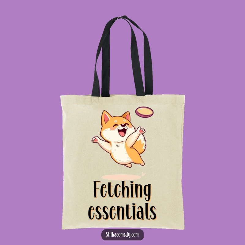 Funny Shiba Inu Tote Bag: Frisbee Leap Action, Carry Your Playtime Gear