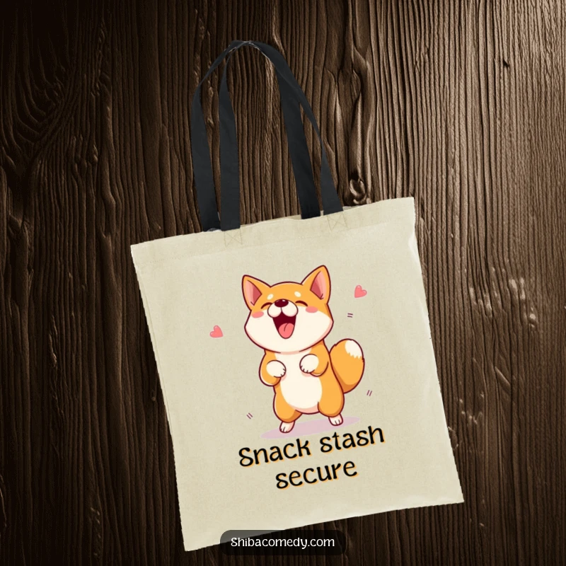 Funny Shiba Inu Tote Bag with an excited dog jumping for a treat, a practical and humorous gift.